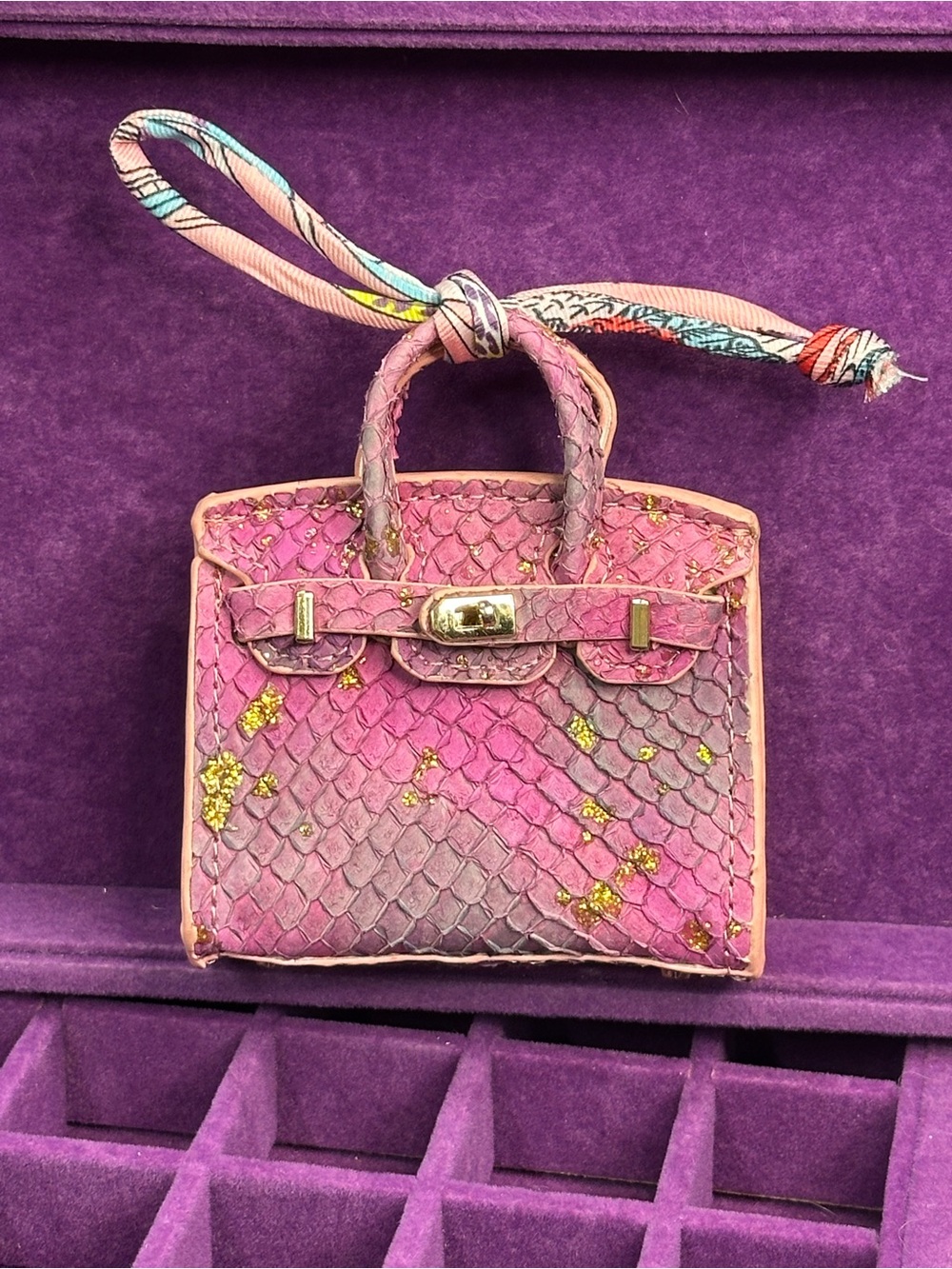 ombre scale mini bag charm, gold glitter